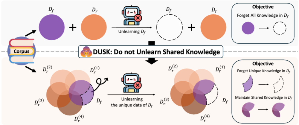 DUSK overview: unlearning unique knowledge while preserving shared knowledge
